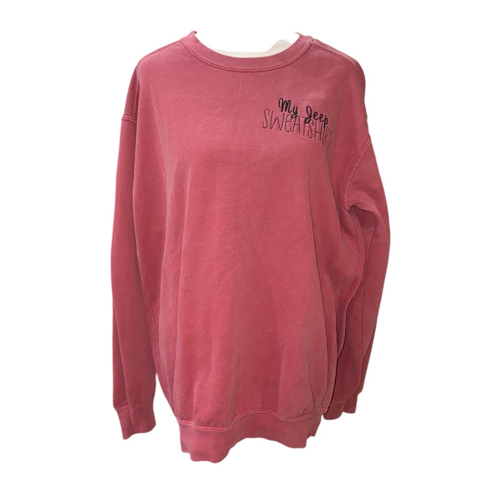 Comfort Colors My Jeep Sweatshirt Pink Embroidered Graphic Pullover Medium